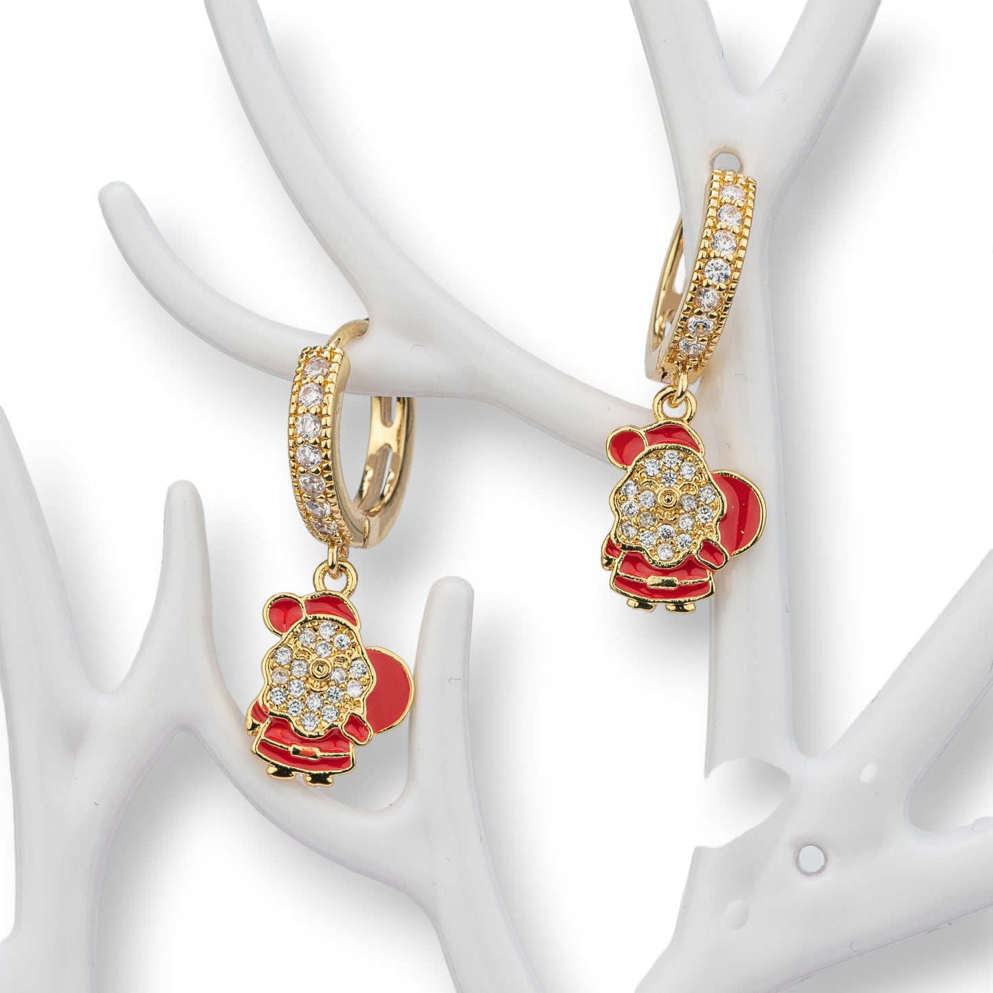 Orecchini di Bronzo con Zirconi - Eleganza Natalizia con Pendente di Babbo Natale