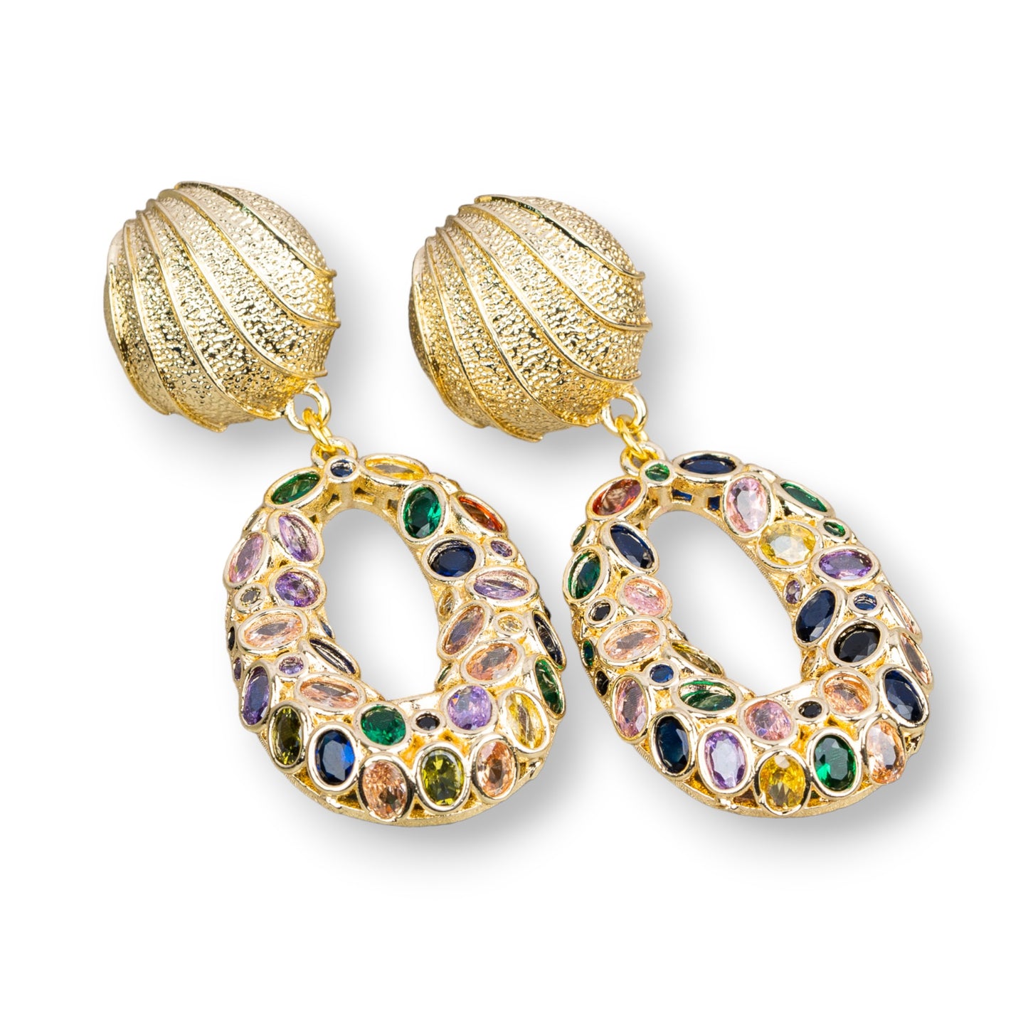 Multicolor Zirconia Bronze Stud Earrings - Unique Elegance for Every Occasion