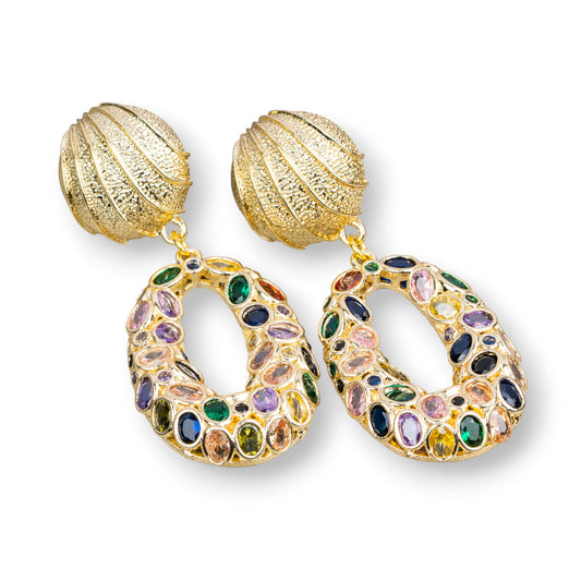 Multicolor Zirconia Bronze Stud Earrings - Unique Elegance for Every Occasion